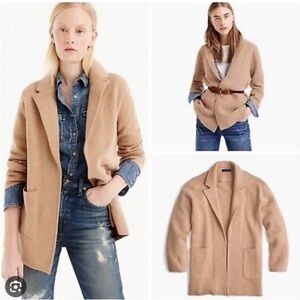 J Crew Sophie Cardigan Open Front Tan Blazer Cotton Merino Wool Blend Sz XXS